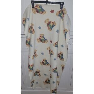 Springmaid Vintage Teddy Bear Stars Fleece Baby Blanket White Blue Red